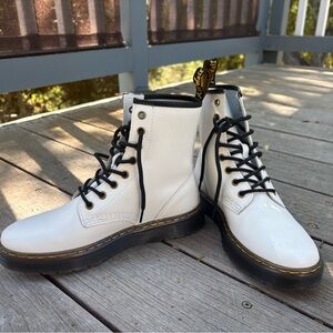 Dr. Martens White Lace-Up 8-Eye Leather Combat Boots with Black Trim